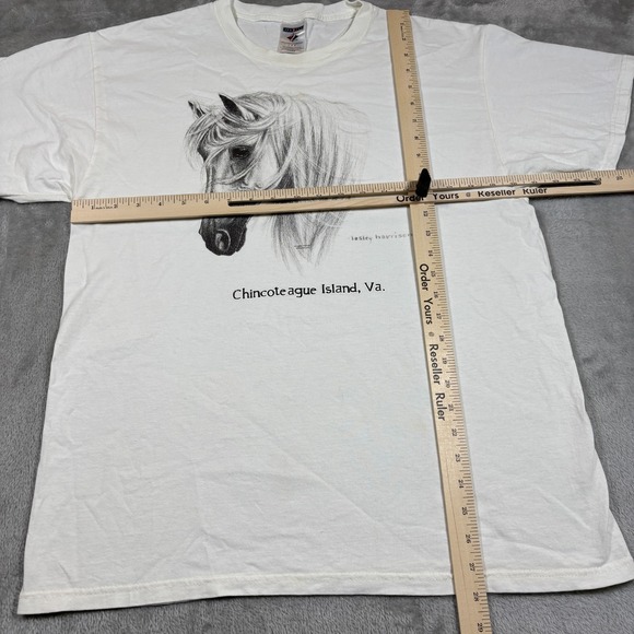 Vintage Horse Shirt Mens Large White Drawing Equestrian Pony Chincoteague Island - Picture 6 of 7